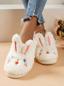 Embroidered Detail Rabbit Design Novelty Slippers - Beige - View 4