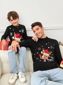 GENTILAND Men 1pc Christmas Pattern Jumper - Black - View 7
