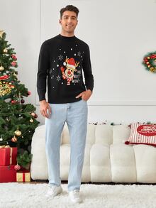 GENTILAND Men 1pc Christmas Pattern Jumper - Black - View 4