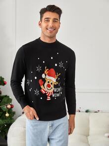 GENTILAND Men 1pc Christmas Pattern Jumper - Black - View 5