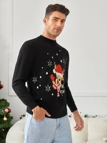 GENTILAND Men 1pc Christmas Pattern Jumper - Black - View 3