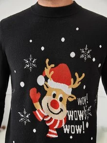 GENTILAND Men 1pc Christmas Pattern Jumper - Black - View 6