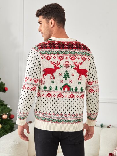 1 pièce Homme Pull à motif de Noël amusant, manches longues, pull coloré pour soirée, assortiment familial