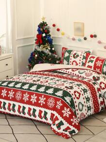 3pcs Multicolor Printed Red And Green Bedding Set - Multicolor - View 2