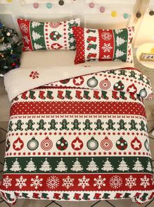 3pcs Multicolor Printed Red And Green Bedding Set - Multicolor - View 4