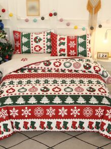 3pcs Multicolor Printed Red And Green Bedding Set - Multicolor - View 7