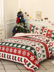 3pcs Multicolor Printed Red And Green Bedding Set - Multicolor - View 8