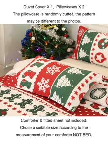 3pcs Multicolor Printed Red And Green Bedding Set - Multicolor - View 9