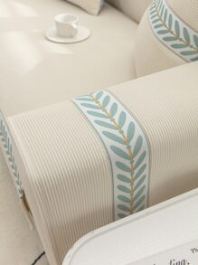 1pc Leaf Embroidery Sofa Armrest Cover - Beige - View 1