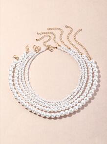 SHEIN Belle 5入組假珍珠裝飾珠子項鍊 - 白色 - 查看 1