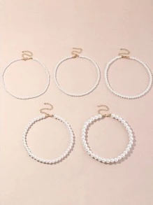 SHEIN Belle 5入組假珍珠裝飾珠子項鍊 - 白色 - 查看 4