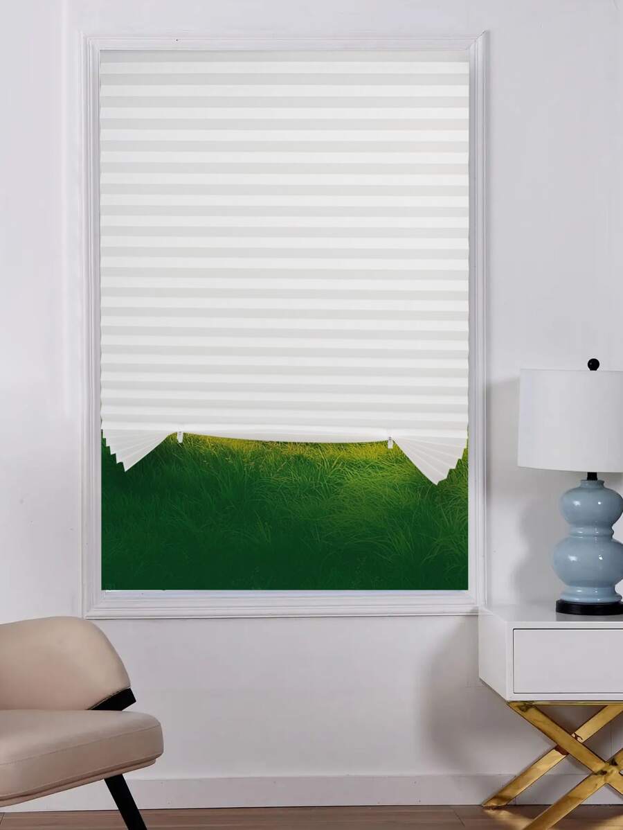 1pc Self-Adhesive Pleated Curtain Blackout And Sunshade Curtain For Bedroom Home Without Punching, Disposable Simple Curtain - White - View 1
