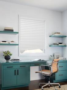 1pc Self-Adhesive Pleated Curtain Blackout And Sunshade Curtain For Bedroom Home Without Punching, Disposable Simple Curtain - White - View 4