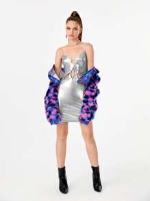 Manufactured Gold Đầm Lộ Lưng Cắt ra Ngọc trai màu trơn Buổi tiệc - Bạc - Xem 7