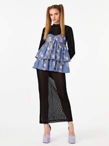 Manufactured Gold Floral Print Open Back Ruffle 2 In 1 Dress - Multicolor - View 1