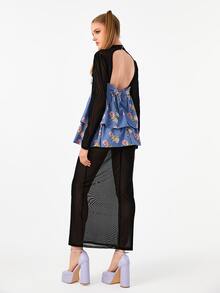 Manufactured Gold Floral Print Open Back Ruffle 2 In 1 Dress - Multicolor - View 2