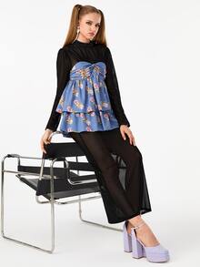 Manufactured Gold Floral Print Open Back Ruffle 2 In 1 Dress - Multicolor - View 4