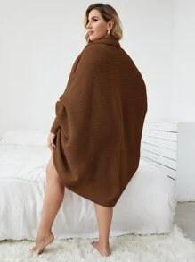 SHEIN LUNE Plus Open Front Dolman Sleeve Cardigan, For Winter Fall Cloth For Women Autumn - Coffee Brown - View 2