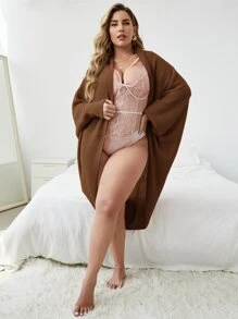 SHEIN LUNE Plus Open Front Dolman Sleeve Cardigan, For Winter Fall Cloth For Women Autumn - Coffee Brown - View 3