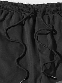 Manfinity VCAY 男士反光卡通圖案腰部抽繩長褲 - 黑色 - 查看 4