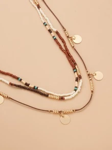 SHEIN VCAY 3pcs Disc Charm Necklace