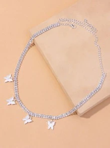 水鑽裝飾蝴蝶墜飾項鍊 - 銀色 - 查看 2