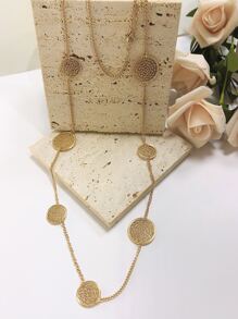 Round Decor Necklace - Yellow Gold - View 2