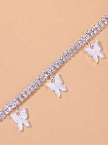 水鑽裝飾蝴蝶墜飾項鍊 - 銀色 - 查看 3