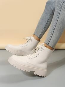 Giày bốt Nữ Thời trang màu trơn Lace-up Đúng mốt - Màu be - Xem 3