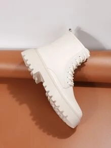 Giày bốt Nữ Thời trang màu trơn Lace-up Đúng mốt - Màu be - Xem 1