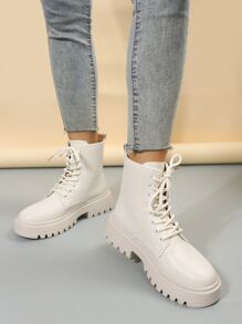 Giày bốt Nữ Thời trang màu trơn Lace-up Đúng mốt - Màu be - Xem 5