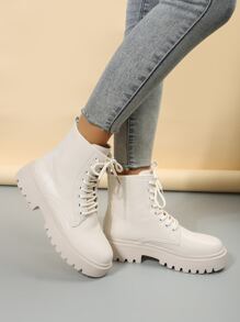 Giày bốt Nữ Thời trang màu trơn Lace-up Đúng mốt - Màu be - Xem 2