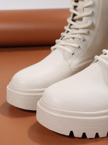 Giày bốt Nữ Thời trang màu trơn Lace-up Đúng mốt - Màu be - Xem 4