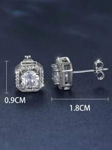 Cubic Zirconia Decor Stud Earrings - Silver - View 3