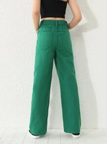 Girls High Waist Wide Leg Jeans - Green - View 2