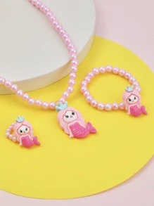 3入組女孩美人魚和人造珍珠裝飾首飾套裝 - 彩色 - 查看 1