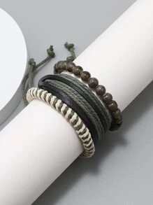 3pcs Vintage Handwoven Leather Bracelets, DIY Combination Set For Men And Women, European And American Style Accessories Suitable For Daily Wear, Gift Set - Multicolor - View 1