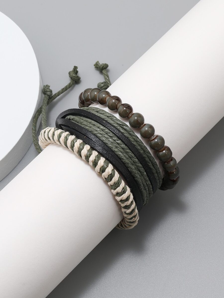 3pcs Vintage Handwoven Leather Bracelets, DIY Combination Set For Men And Women, European And American Style Accessories Suitable For Daily Wear, Gift Set - Multicolor - View 1