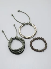 3pcs Vintage Handwoven Leather Bracelets, DIY Combination Set For Men And Women, European And American Style Accessories Suitable For Daily Wear, Gift Set - Multicolor - View 2