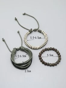 3pcs Vintage Handwoven Leather Bracelets, DIY Combination Set For Men And Women, European And American Style Accessories Suitable For Daily Wear, Gift Set - Multicolor - View 3