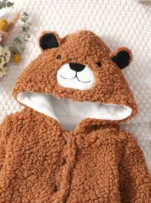 Baby 3D Ears Design Hooded Teddy Coat - Brown - View 4