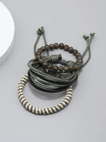 3pcs Vintage Handwoven Leather Bracelets, DIY Combination Set For Men And Women, European And American Style Accessories Suitable For Daily Wear, Gift Set - Multicolor - View 5