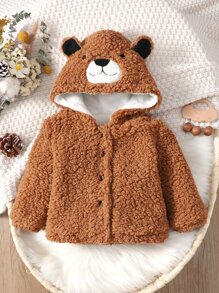 Baby 3D Ears Design Hooded Teddy Coat - Brown - View 6