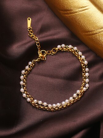 人造珍珠裝飾分層手鏈