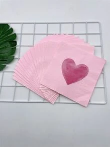 20pcs/Set Paper Disposable Napkin, Heart Pattern Dinner Napkin For Party