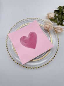 20pcs/Set Paper Disposable Napkin, Heart Pattern Dinner Napkin For Party