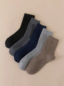 5pairs Men Solid Crew Socks - Multicolor - View 1