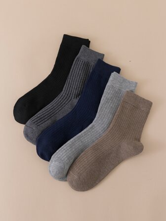 5pairs Guys Solid Crew Socks