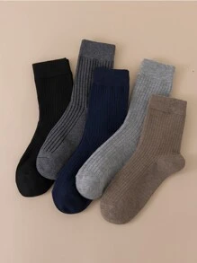 5pairs Men Solid Crew Socks - Multicolor - View 3