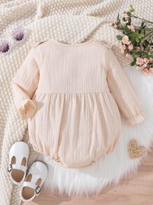 Baby Floral Embroidery Ruffle Trim Bow Front Bodysuit - Apricot - View 2